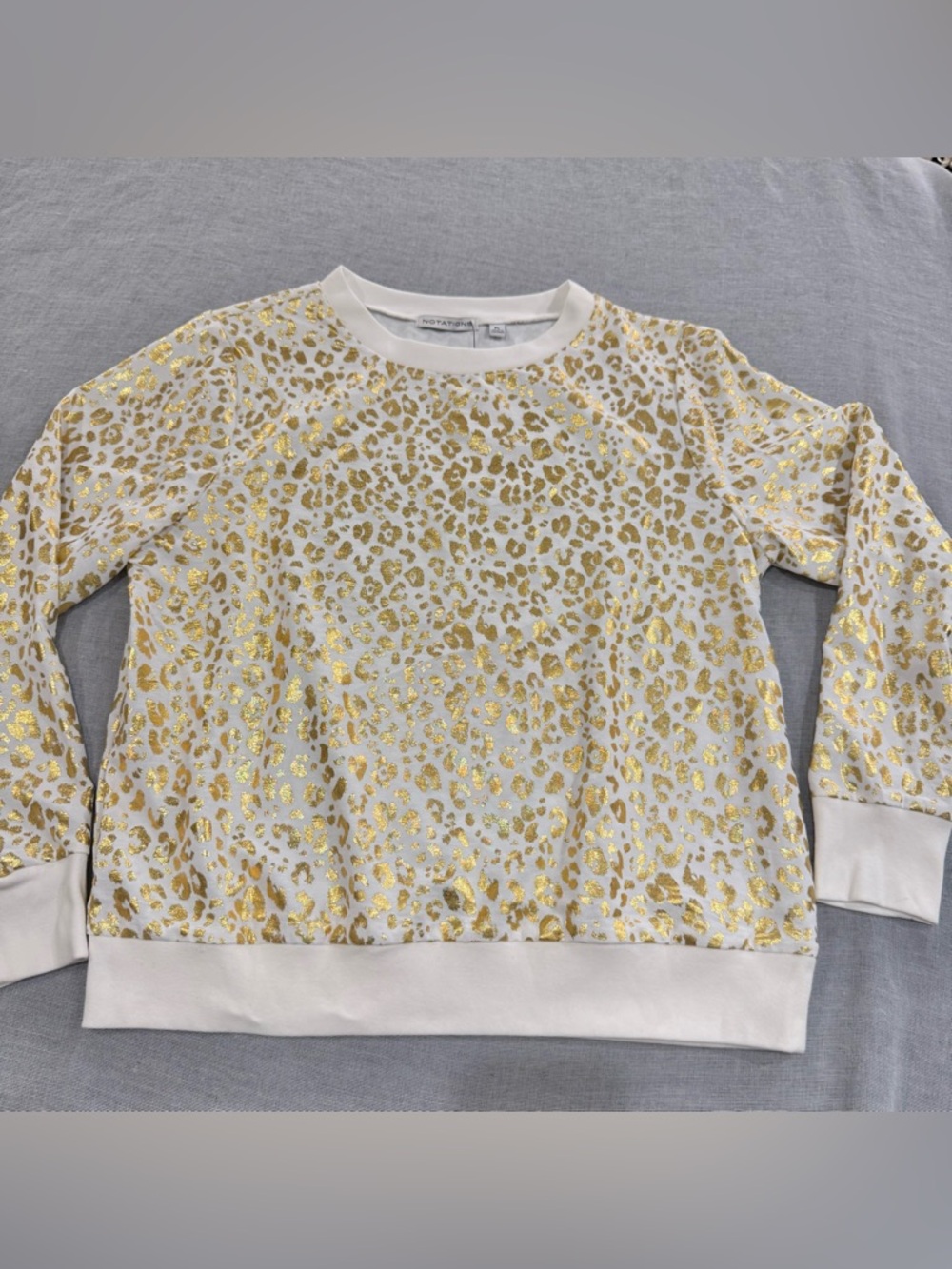 White Lightweight Sweatshirt with Gold Leopard Foil Print NEW Size PL